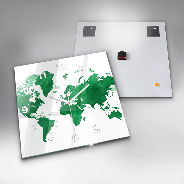 Square wall clock Green world map