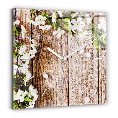 Square wall clock Flowers on wood