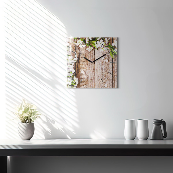 Square wall clock Flowers on wood
