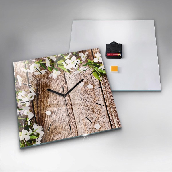 Square wall clock Flowers on wood