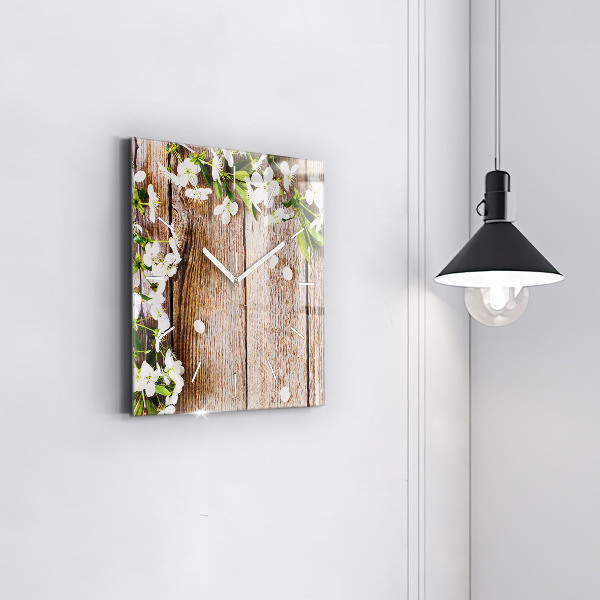Square wall clock Flowers on wood