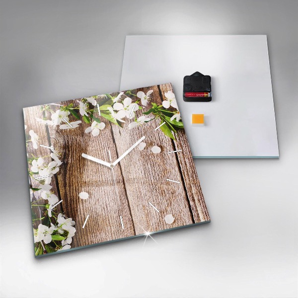 Square wall clock Flowers on wood