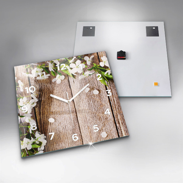 Square wall clock Flowers on wood