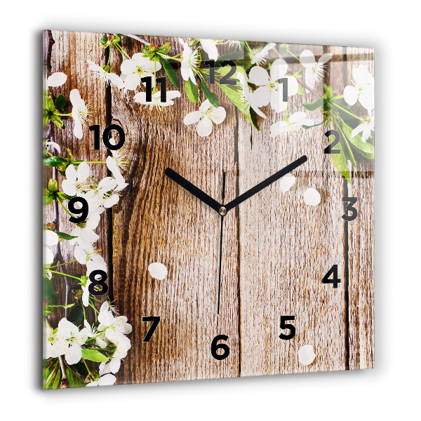 Square wall clock Flowers on wood