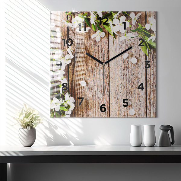 Square wall clock Flowers on wood