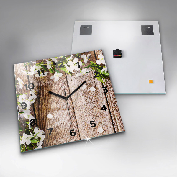 Square wall clock Flowers on wood