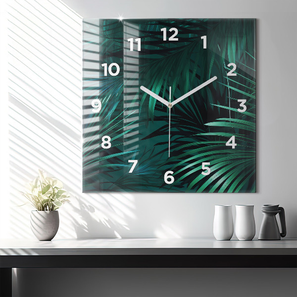 Square wall clock Tropical leaves