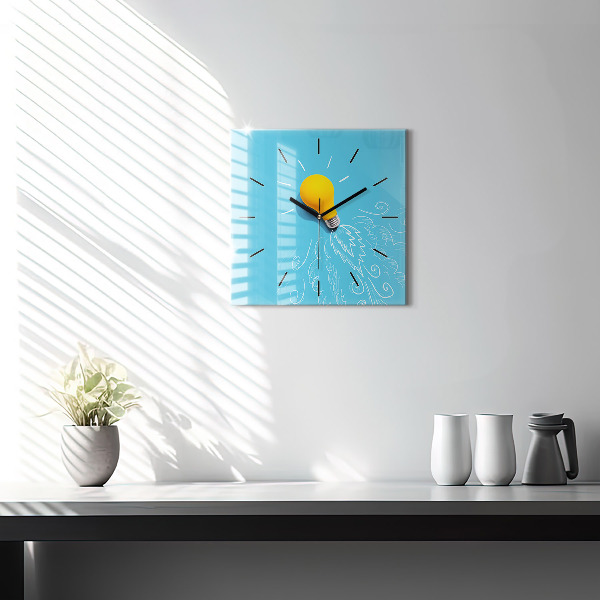 Square wall clock Light bulb drawing