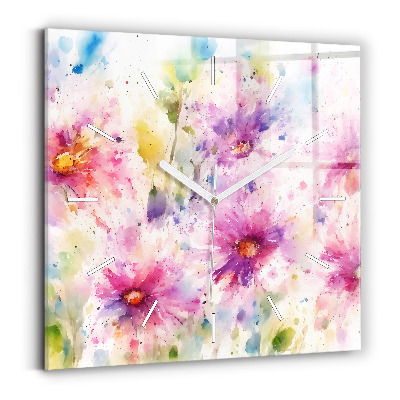 Square wall clock Painted flowers