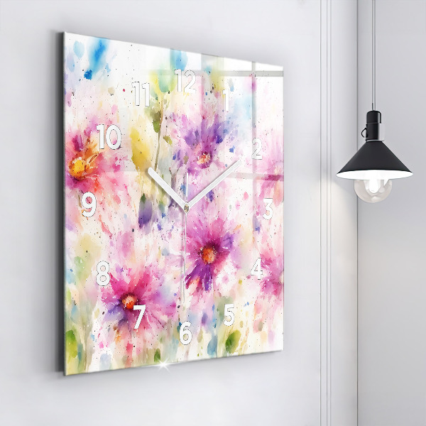 Square wall clock Painted flowers
