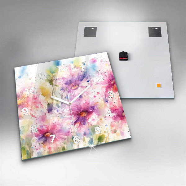 Square wall clock Painted flowers