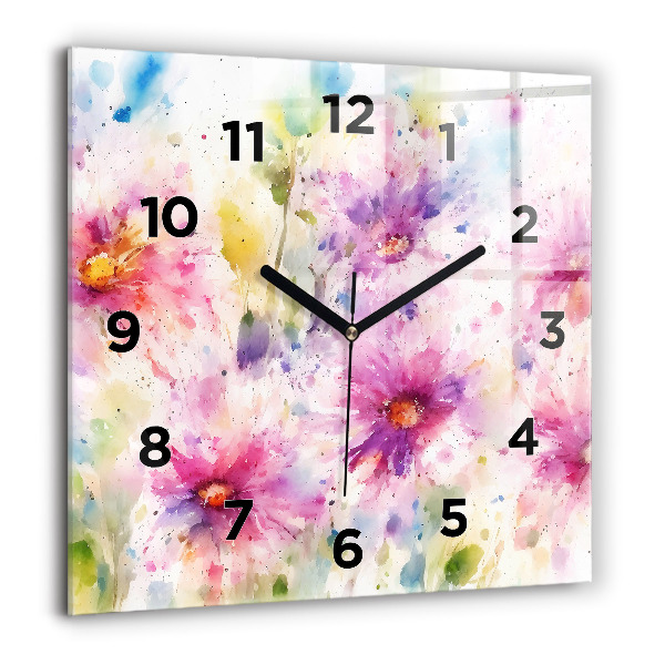 Square wall clock Painted flowers