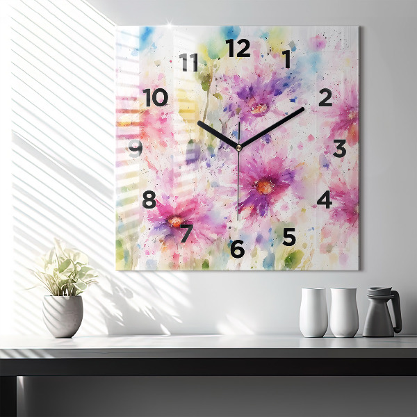 Square wall clock Painted flowers