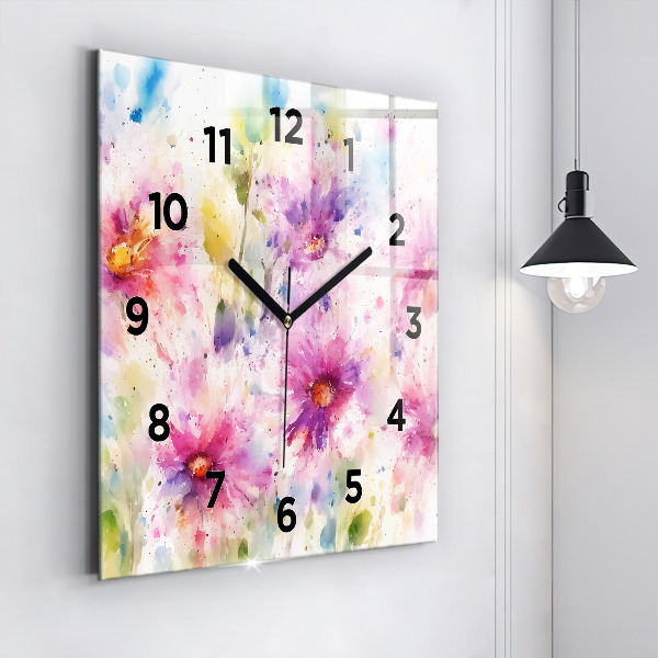 Square wall clock Painted flowers
