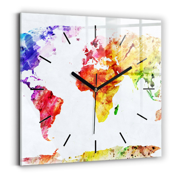 Square wall clock Watercolor world map