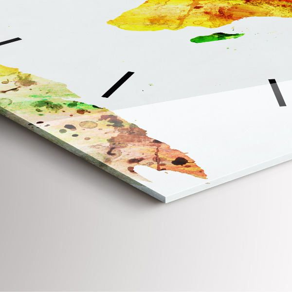 Square wall clock Watercolor world map
