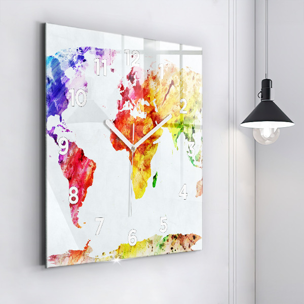 Square wall clock Watercolor world map