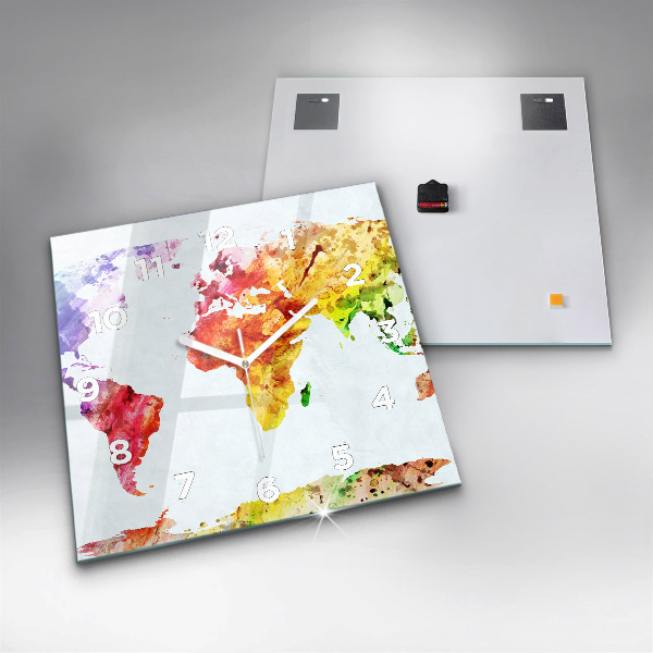Square wall clock Watercolor world map
