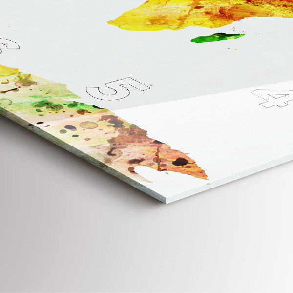 Square wall clock Watercolor world map