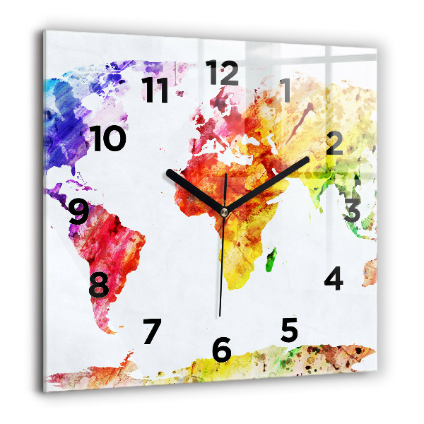 Square wall clock Watercolor world map