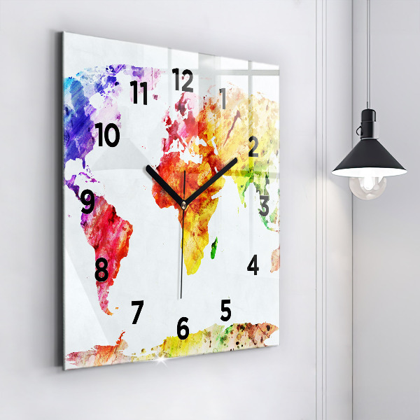 Square wall clock Watercolor world map
