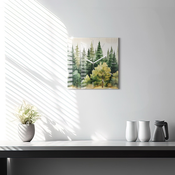Square wall clock Landscape forest