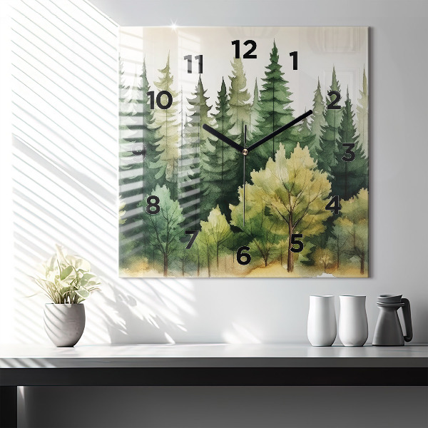 Square wall clock Landscape forest