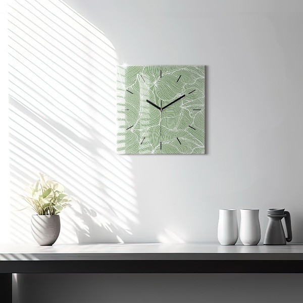 Square wall clock Leaves nature pattern