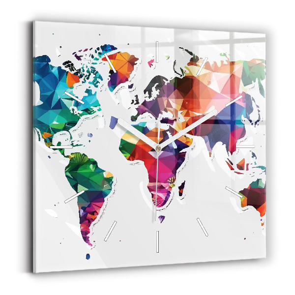 Square wall clock World map triangles