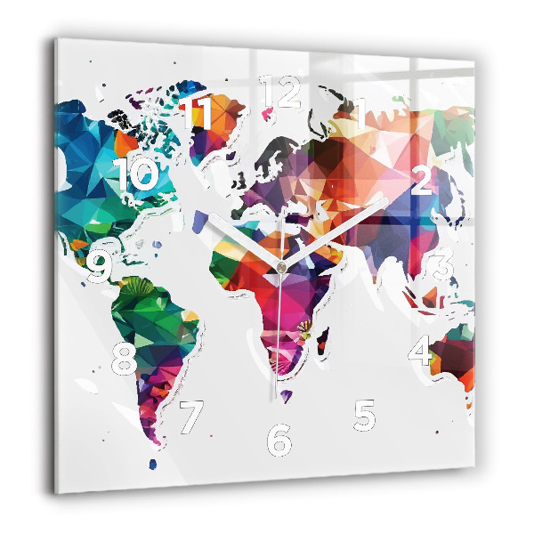 Square wall clock World map triangles