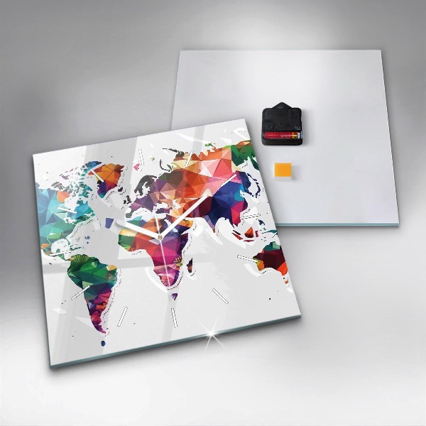 Square wall clock World map triangles