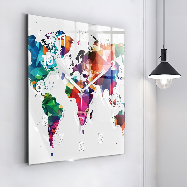 Square wall clock World map triangles
