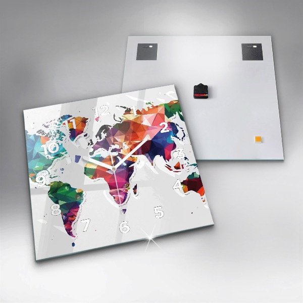 Square wall clock World map triangles
