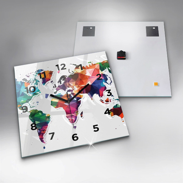 Square wall clock World map triangles