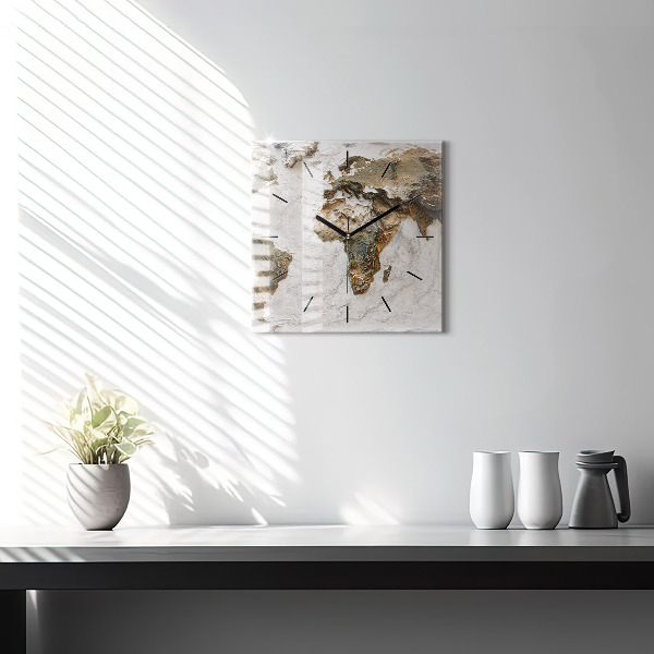 Square wall clock Old world map