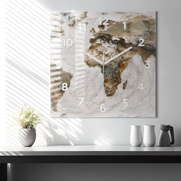 Square wall clock Old world map
