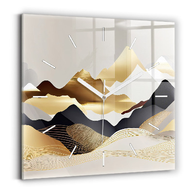Square wall clock Abstract golden mountains