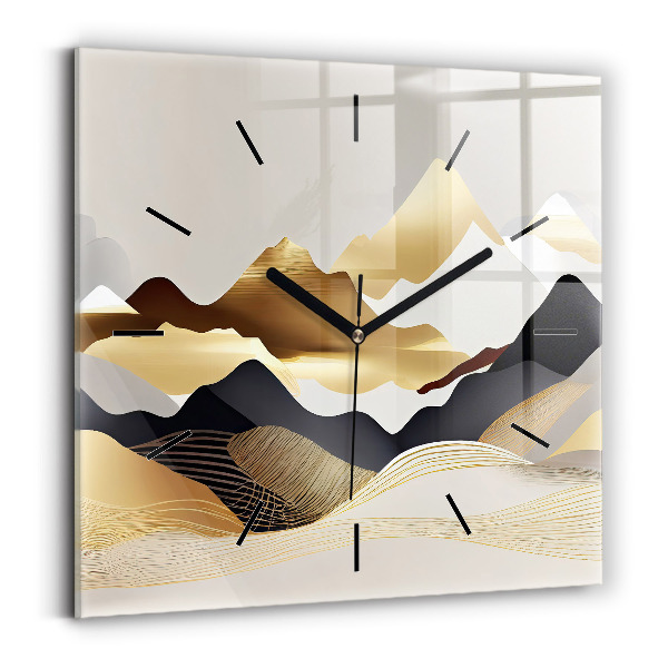 Square wall clock Abstract golden mountains