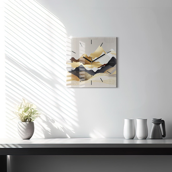 Square wall clock Abstract golden mountains
