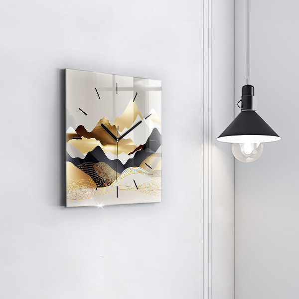 Square wall clock Abstract golden mountains