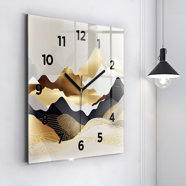 Square wall clock Abstract golden mountains
