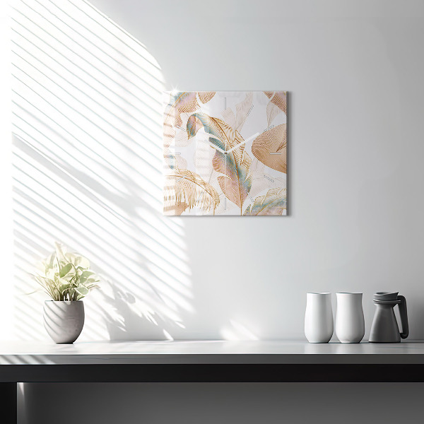 Square wall clock Nature leaf pattern