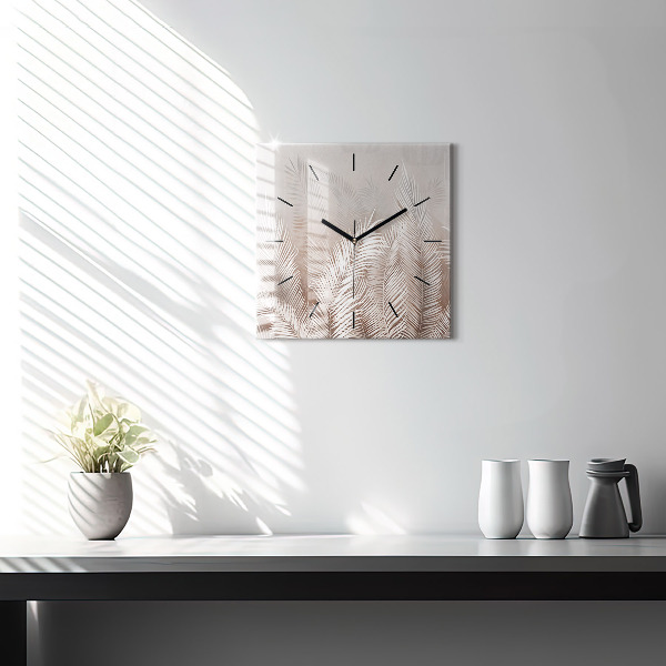 Square wall clock Tropical boho leaves