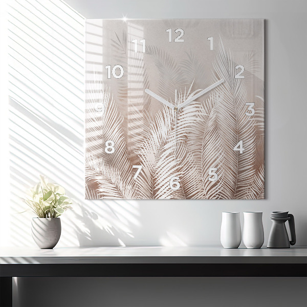 Square wall clock Tropical boho leaves