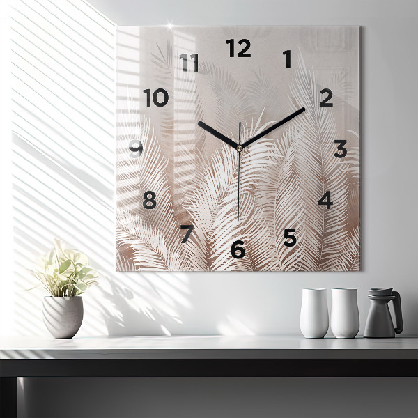 Square wall clock Tropical boho leaves