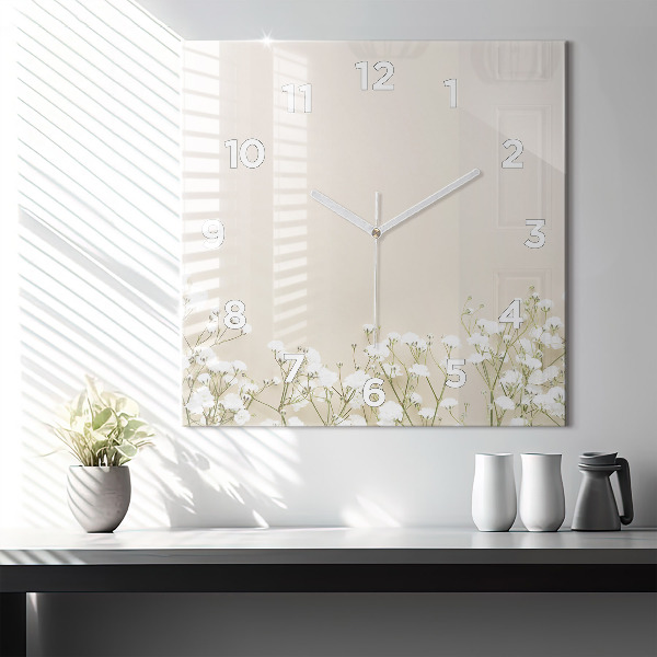 Square wall clock Blooming gypsophila flowers