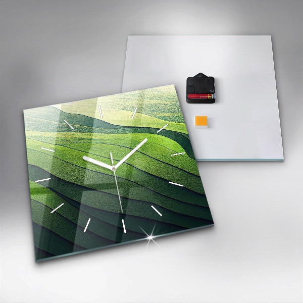Square wall clock Green fields abstract