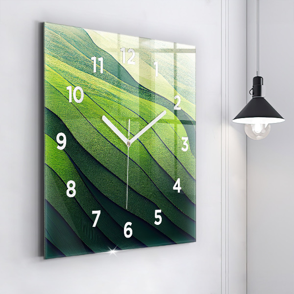 Square wall clock Green fields abstract