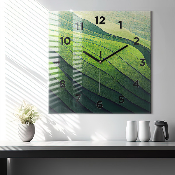 Square wall clock Green fields abstract
