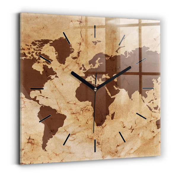 Square wall clock Vintage world map